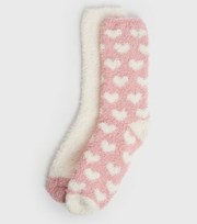 New Look 2 Pack Cream and Heart Fluffy Socks